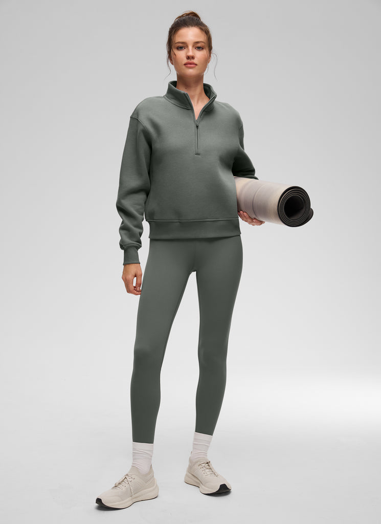 CRZ YOGA Women's Casual Half-Zip Waist Length Classic Fit Sweatshirt Milky White