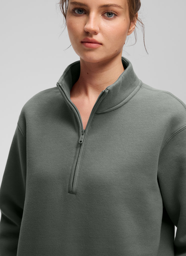 CRZ YOGA Women's Casual Half-Zip Waist Length Classic Fit Sweatshirt Grey Sage
