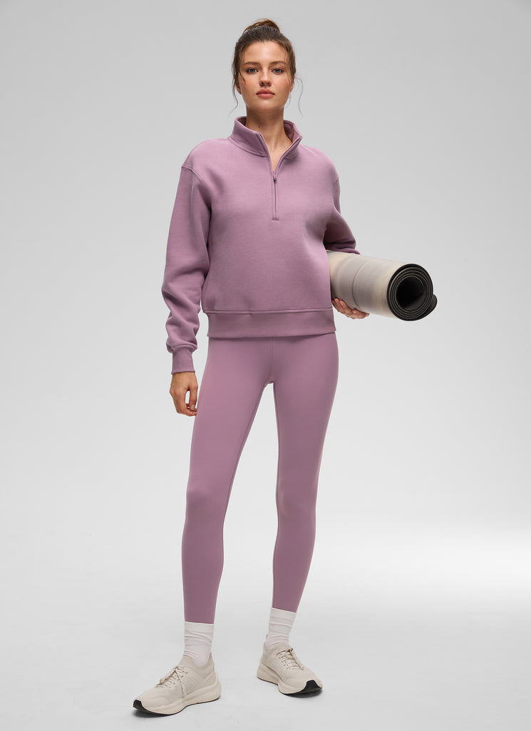 CRZ YOGA Women's Casual Half-Zip Waist Length Classic Fit Sweatshirt Oak