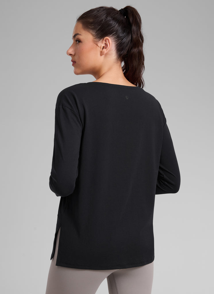 CRZ YOGA Women's Workout Boat Neck Hip Length Relaxed Fit Long Sleeves Grey Sage