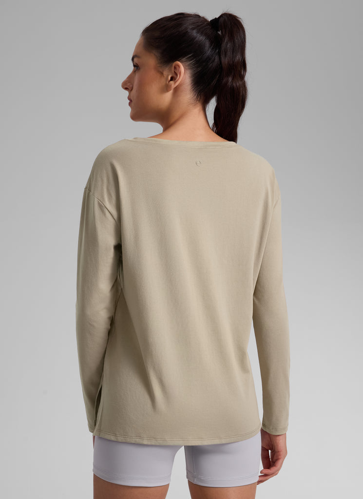 CRZ YOGA Women's Workout Boat Neck Hip Length Relaxed Fit Long Sleeves True Navy