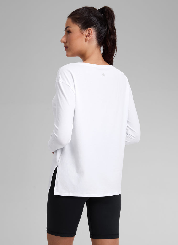 CRZ YOGA Women's Workout Boat Neck Hip Length Relaxed Fit Long Sleeves Black