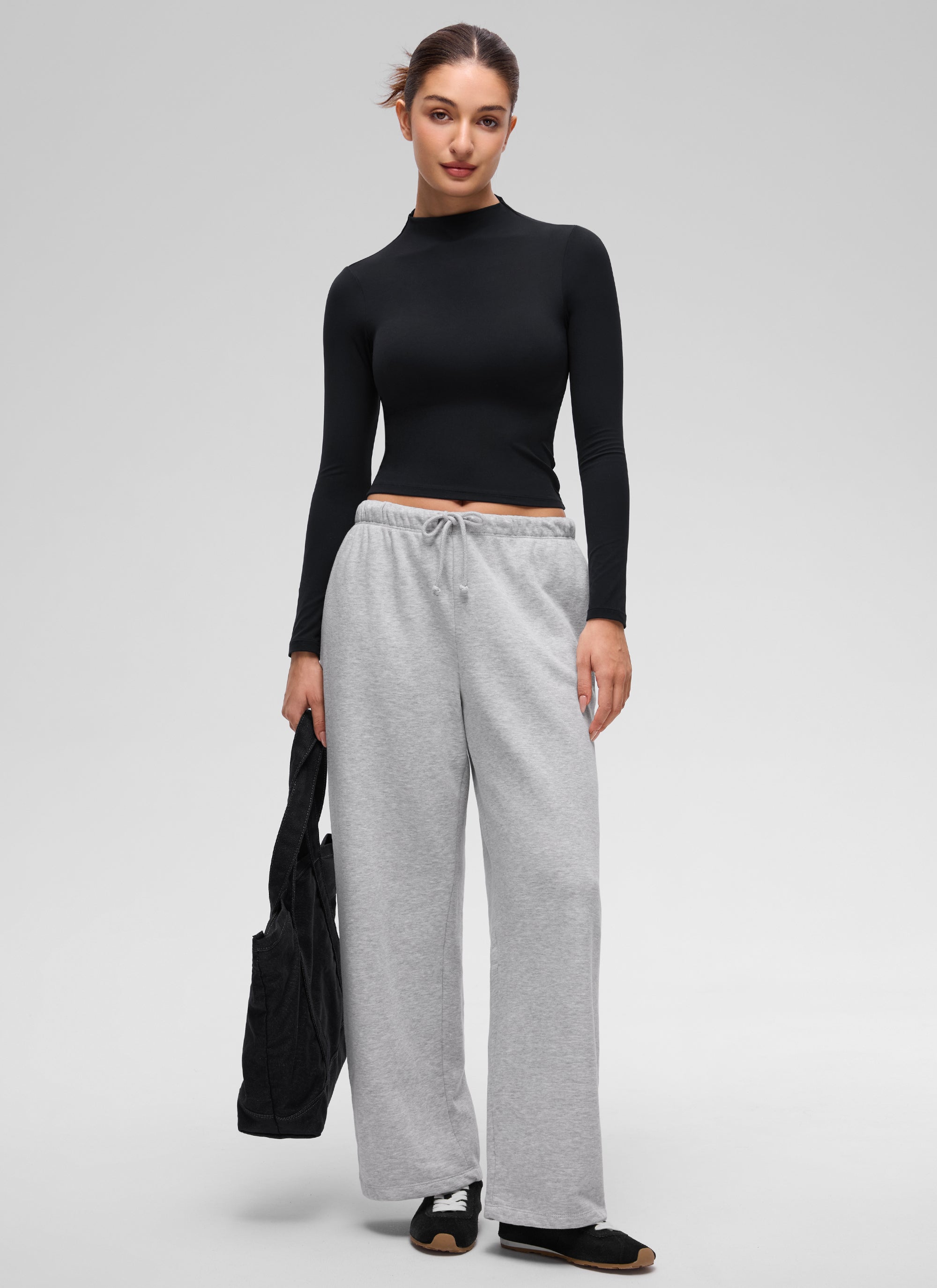 CRZ YOGA Women's Softembrace Mock Neck Waist Length Long Sleeves Black