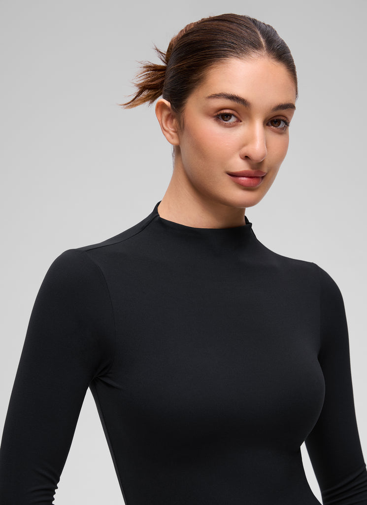 CRZ YOGA Women's Softembrace Mock Neck Waist Length Long Sleeves Black