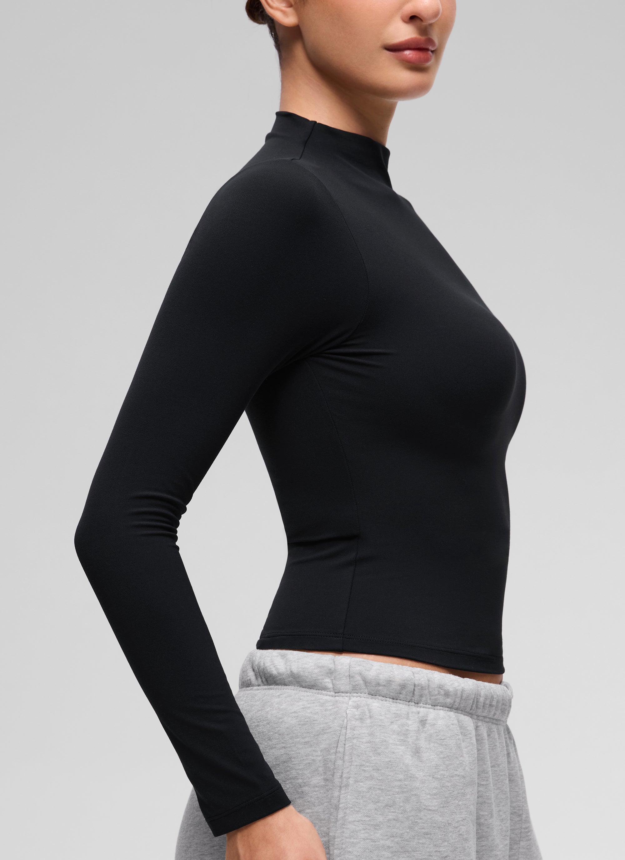 CRZ YOGA Women's Softembrace Mock Neck Waist Length Long Sleeves Black