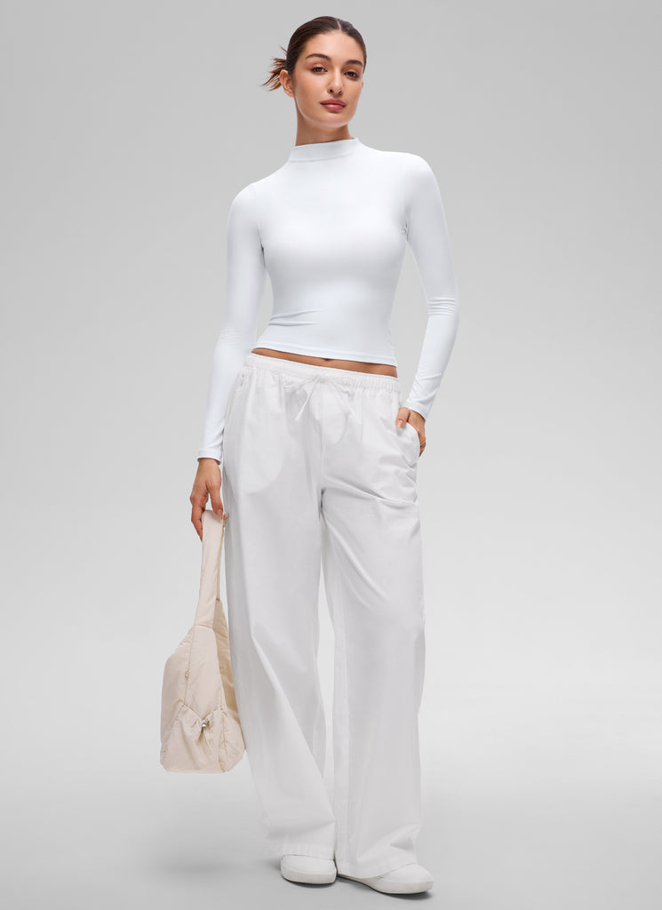 CRZ YOGA Women's Softembrace Mock Neck Waist Length Long Sleeves Black