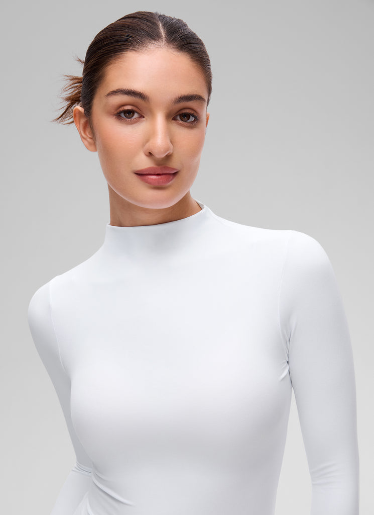 CRZ YOGA Women's Softembrace Mock Neck Waist Length Long Sleeves White
