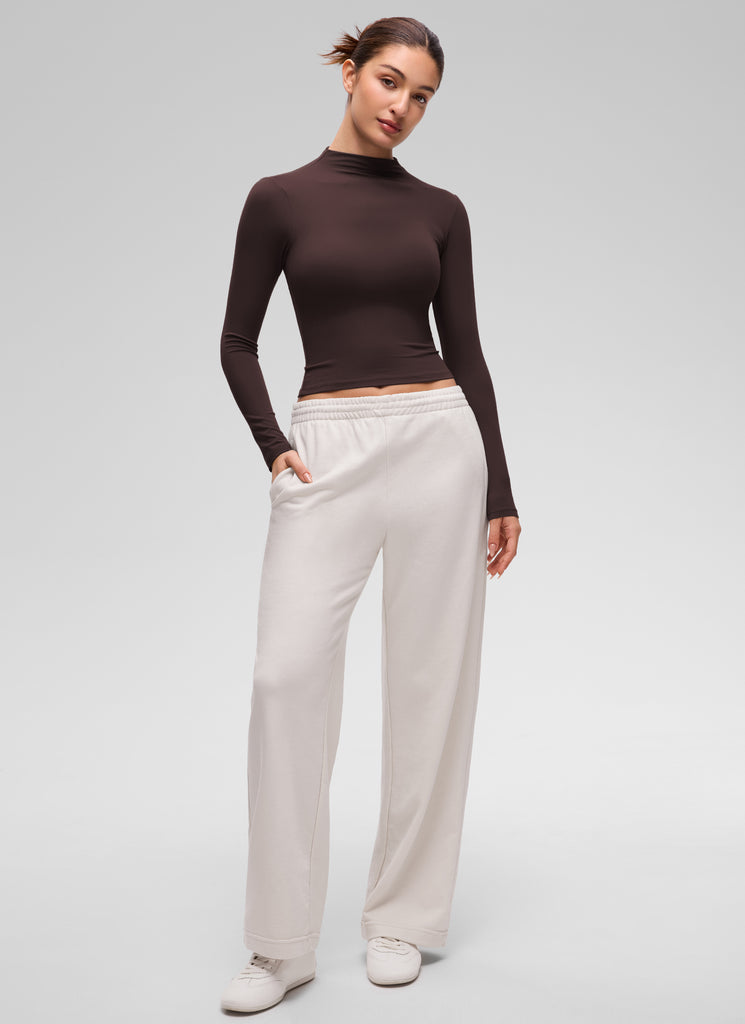 CRZ YOGA Women's Softembrace Mock Neck Waist Length Long Sleeves White