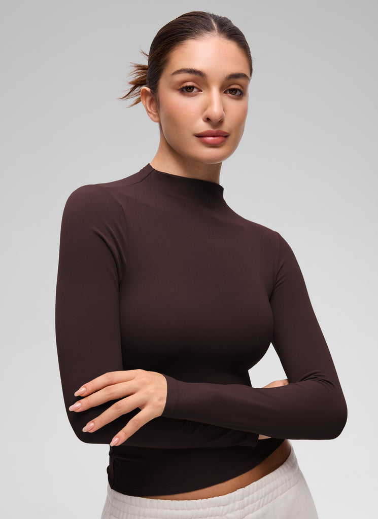 CRZ YOGA Women's Softembrace Mock Neck Waist Length Long Sleeves White