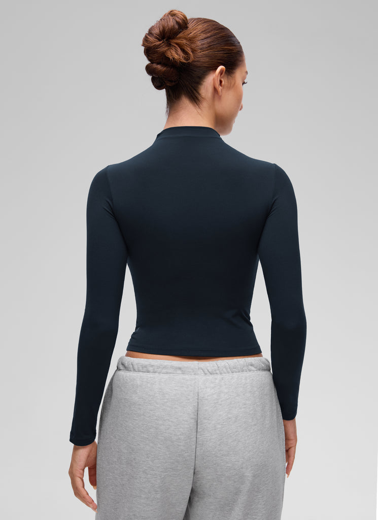 CRZ YOGA Women's Softembrace Mock Neck Waist Length Long Sleeves Hot Fudge Brown