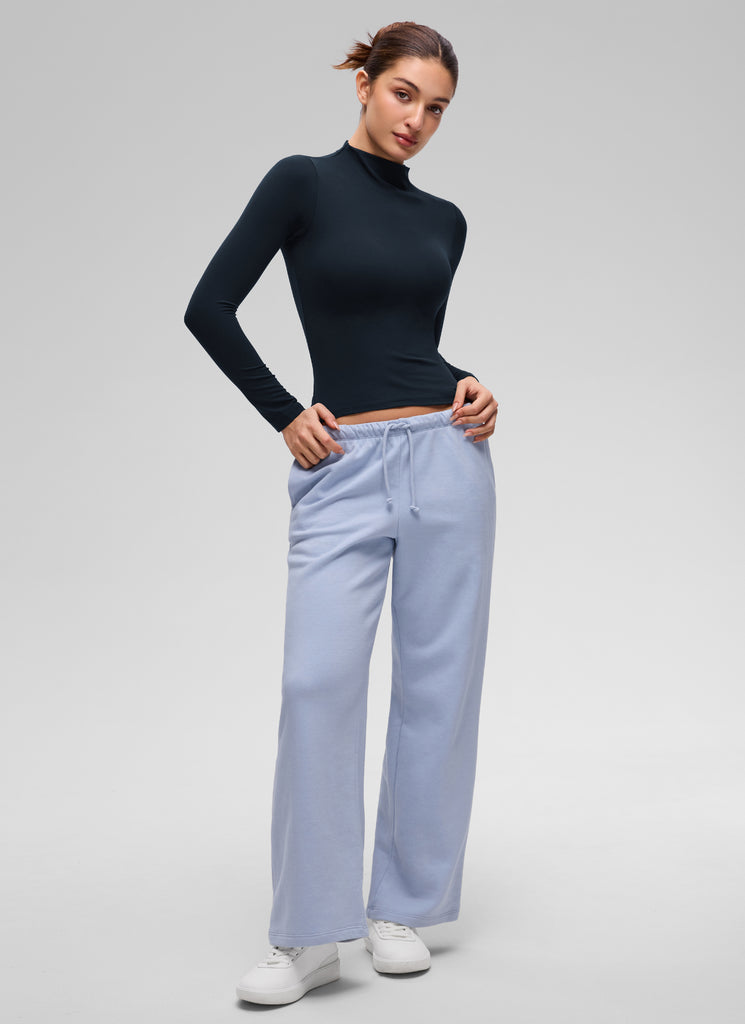 CRZ YOGA Women's Softembrace Mock Neck Waist Length Long Sleeves Hot Fudge Brown