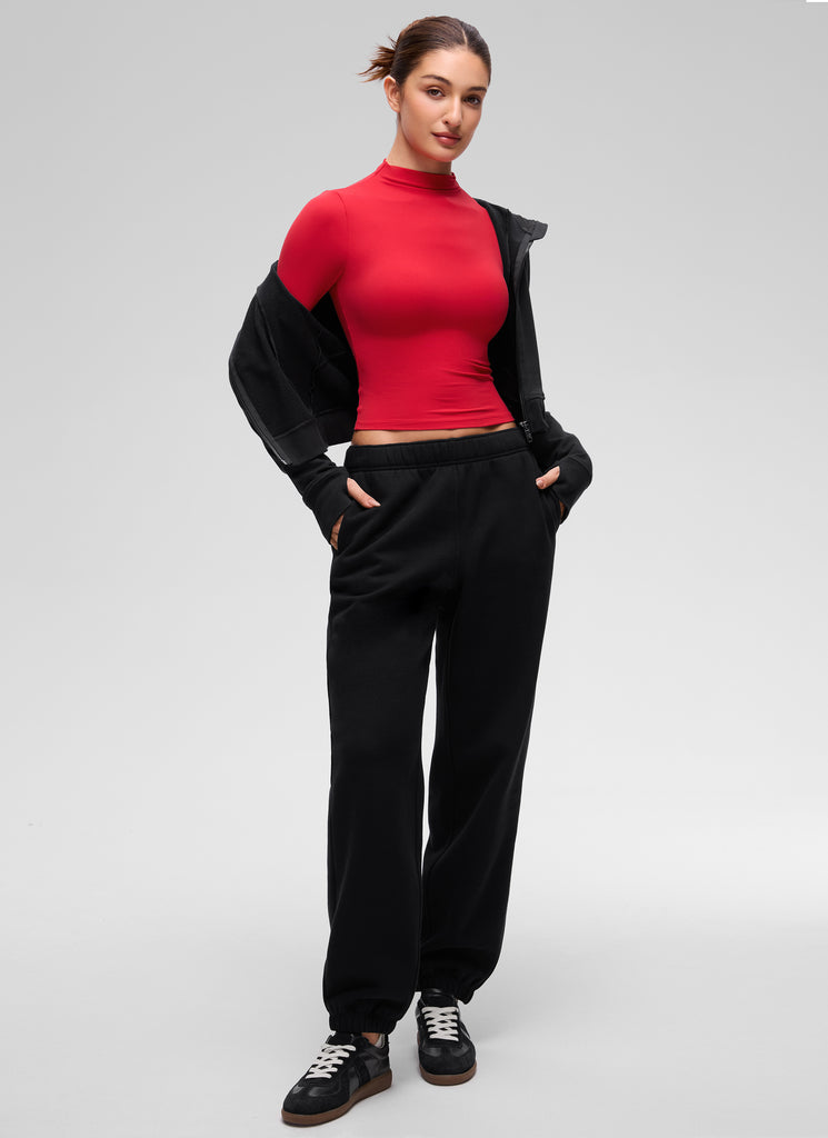 CRZ YOGA Women's Softembrace Mock Neck Waist Length Long Sleeves Aurora Red