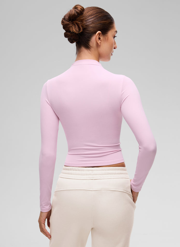 CRZ YOGA Women's Softembrace Mock Neck Waist Length Long Sleeves Pink Peony