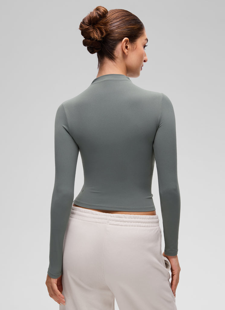 CRZ YOGA Women's Softembrace Mock Neck Waist Length Long Sleeves Grey Sage