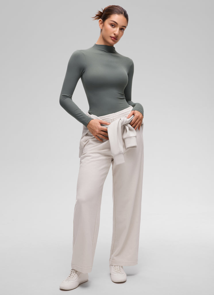 CRZ YOGA Women's Softembrace Mock Neck Waist Length Long Sleeves Grey Sage