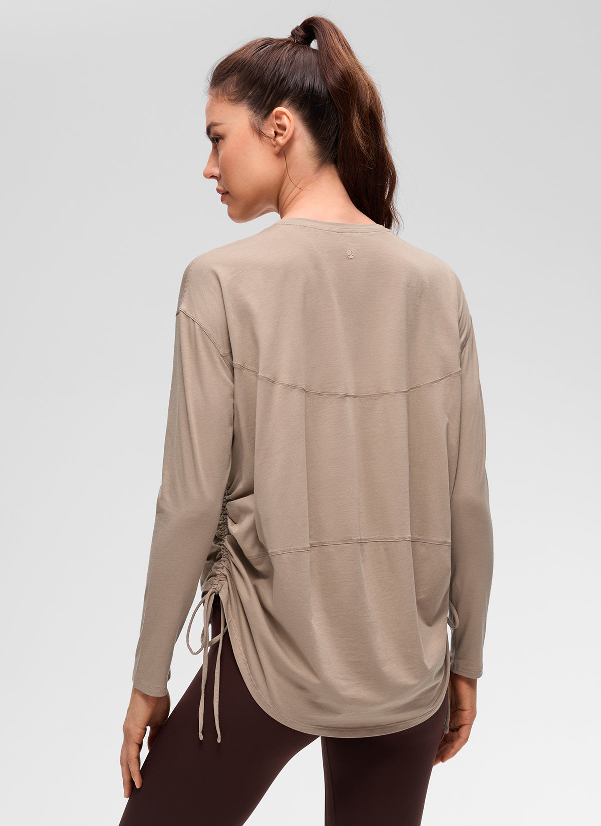 CRZ YOGA Women's Pima Cotton Casual Scoop Neck Ruched Long Sleeve Mortar color