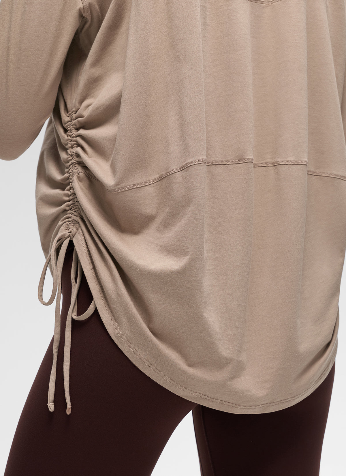 CRZ YOGA Women's Pima Cotton Casual Scoop Neck Ruched Long Sleeve Mortar color