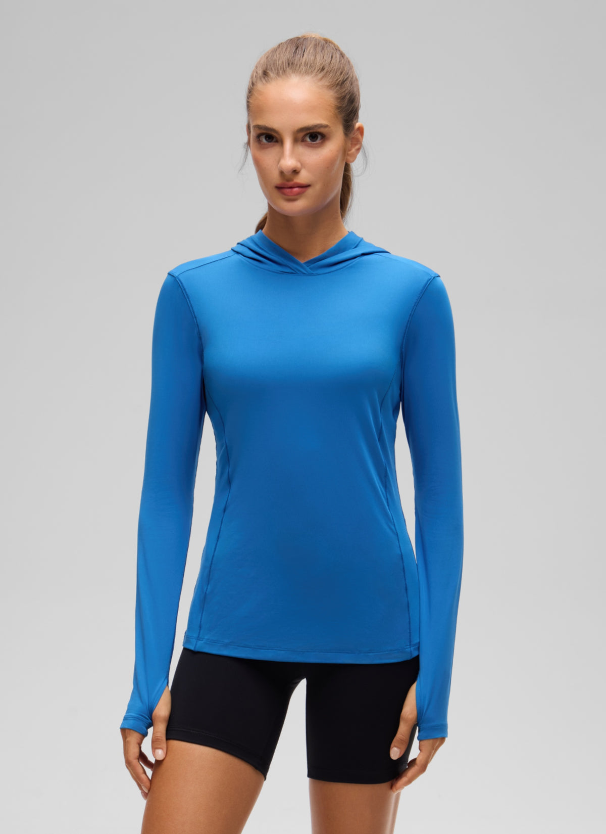 CRZ YOGA Women's UPF 50+ Long Sleeve Sun Hoodie Sparkle Blue @model_info:T