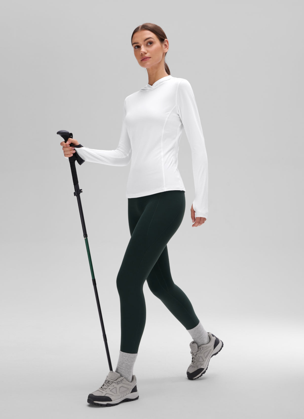 CRZ YOGA Women's UPF 50+ Long Sleeve Sun Hoodie White @model_info:G