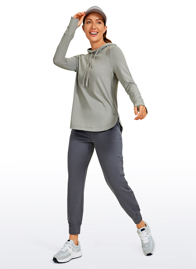 CRZ YOGA Women's Yoga Slim Fit Brushed Feeling Hoodie with Thumbhole Rock grey