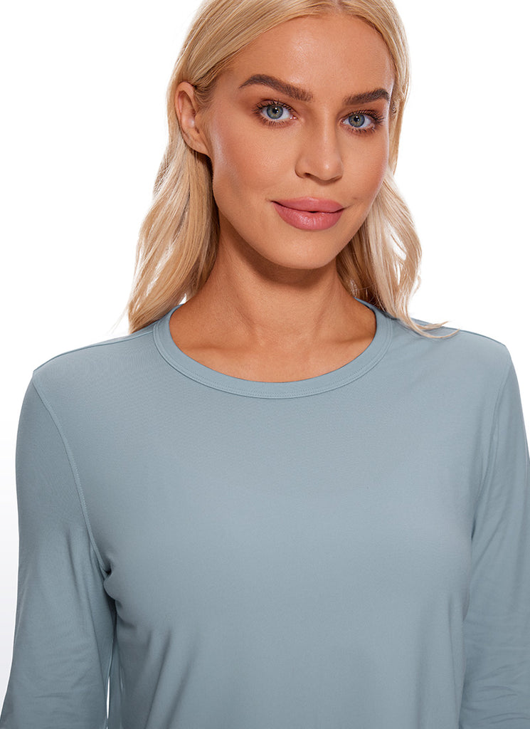 CRZ YOGA Women's Yoga Loose Fit Tops Pima Cotton Cropped Long Sleeve Granita Pink