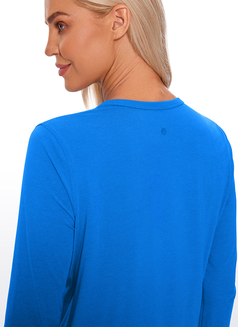 CRZ YOGA Women's Yoga Loose Fit Tops Pima Cotton Cropped Long Sleeve True Navy