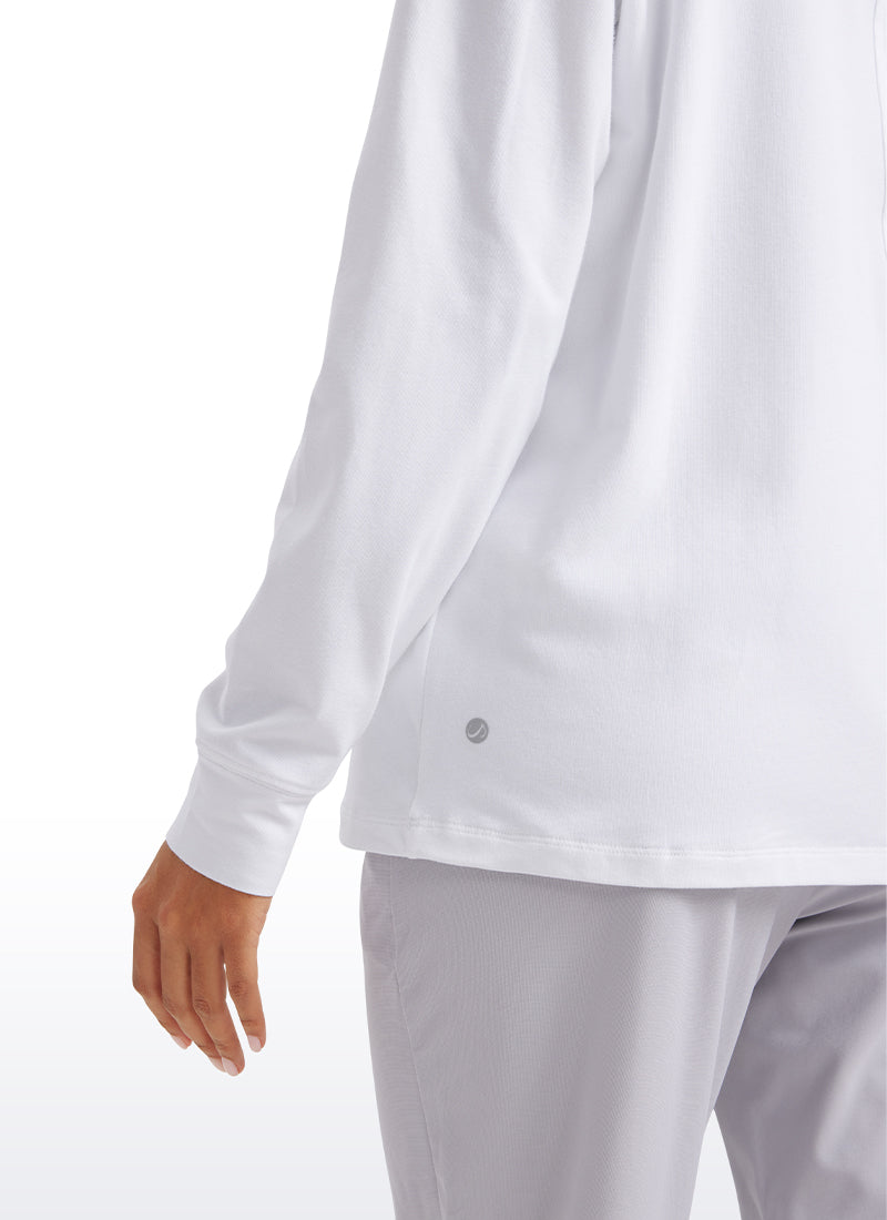 CRZ YOGA Women's Pima Cotton Long Sleeve Shirts Crew Neck Casual Tops White