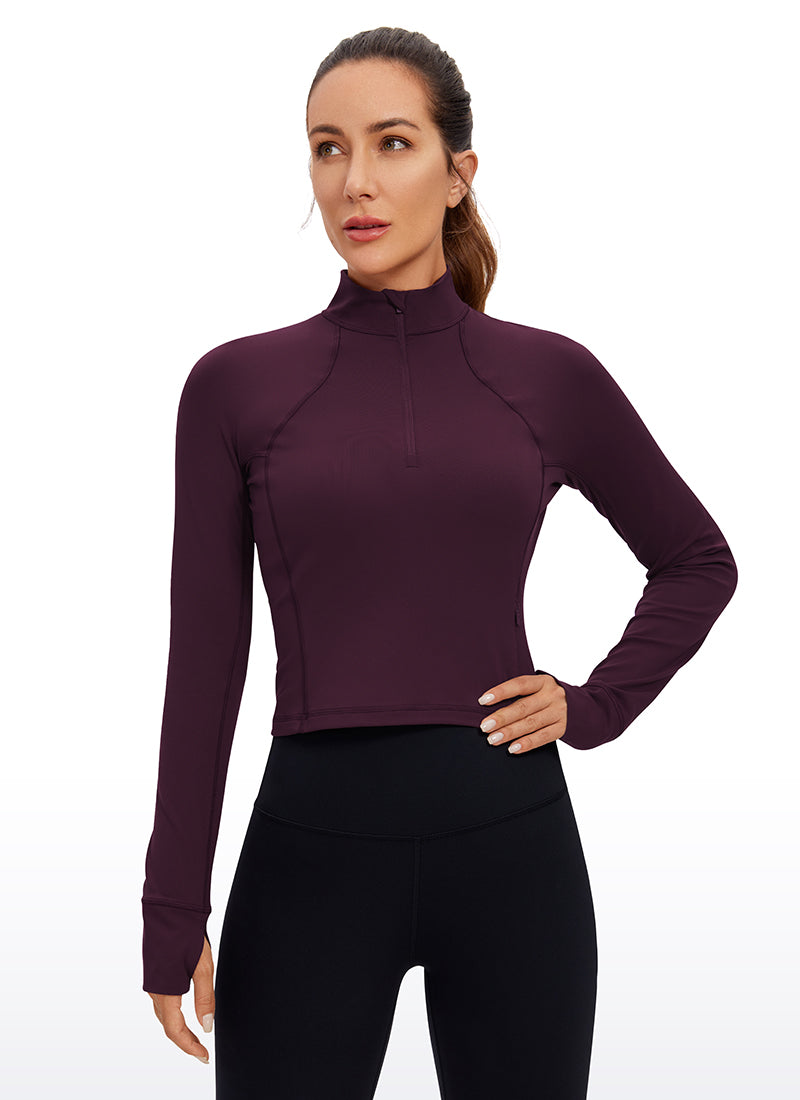 CRZ YOGA Women's Yoga Slim Fit Tops Butterluxe Half-Zip Long Sleeve Deep Purple