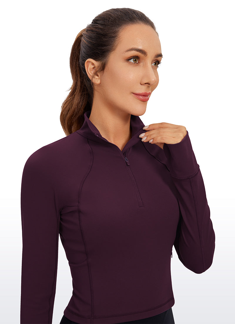 CRZ YOGA Women's Yoga Slim Fit Tops Butterluxe Half-Zip Long Sleeve Deep Purple
