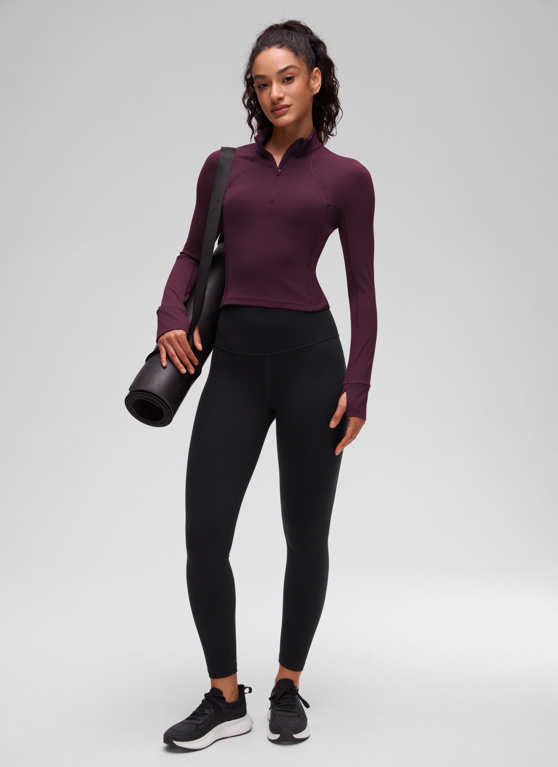 CRZ YOGA Women's Yoga Slim Fit Tops Butterluxe Half-Zip Long Sleeve Deep Purple