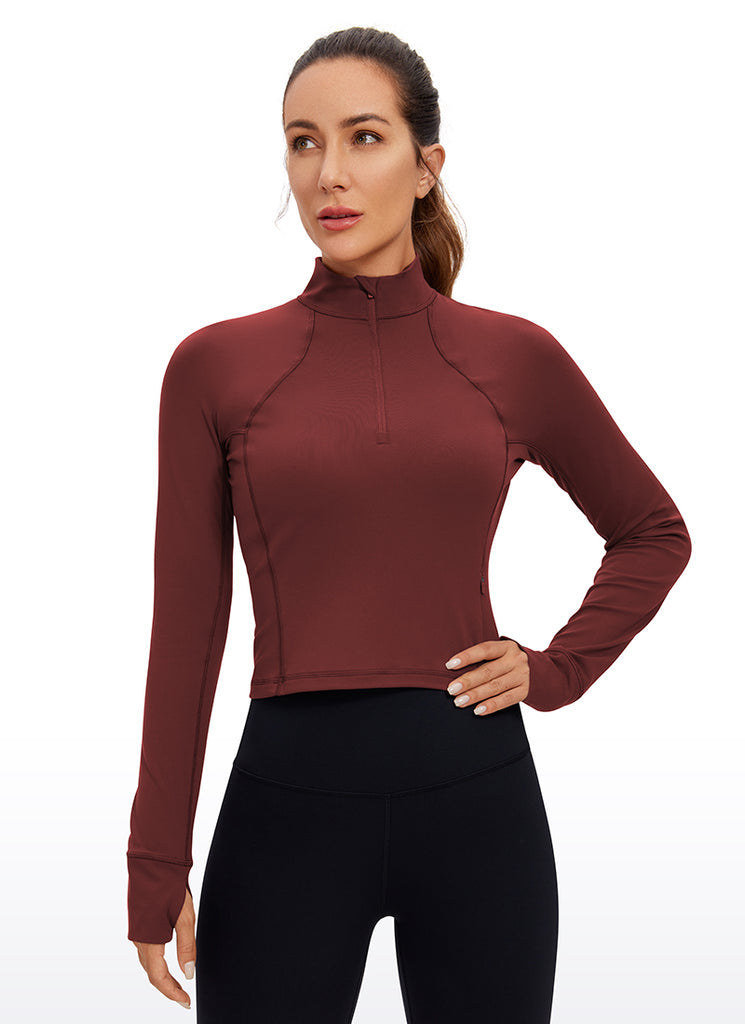 CRZ YOGA Women's Yoga Slim Fit Tops Butterluxe Half-Zip Long Sleeve Noctilucence Red