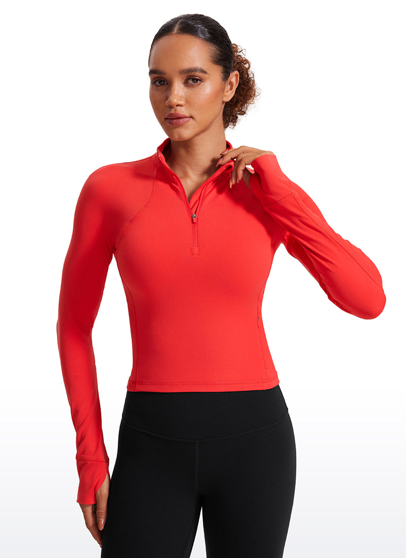 CRZ YOGA Women's Yoga Slim Fit Tops Butterluxe Half-Zip Long Sleeve Deep Red