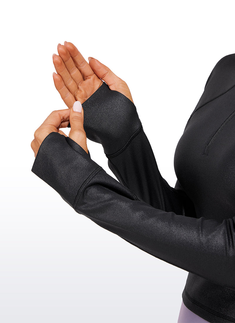 CRZ YOGA Women's Yoga Slim Fit Tops Butterluxe Half-Zip Long Sleeve Black Classic