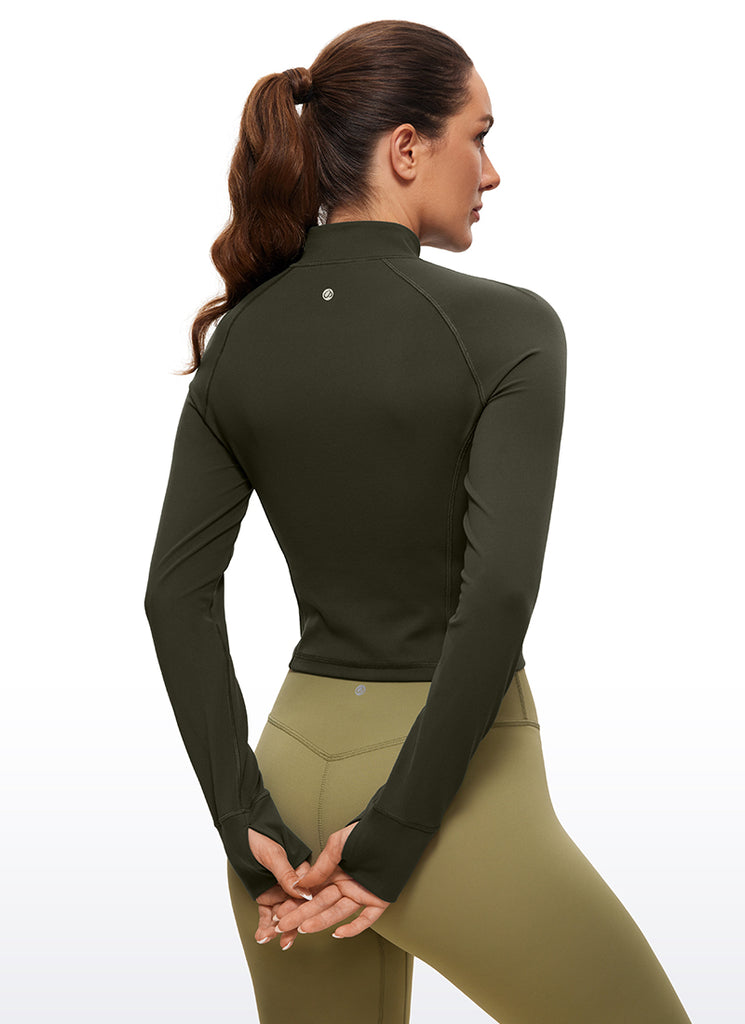 CRZ YOGA Women's Yoga Slim Fit Tops Butterluxe Half-Zip Long Sleeve White