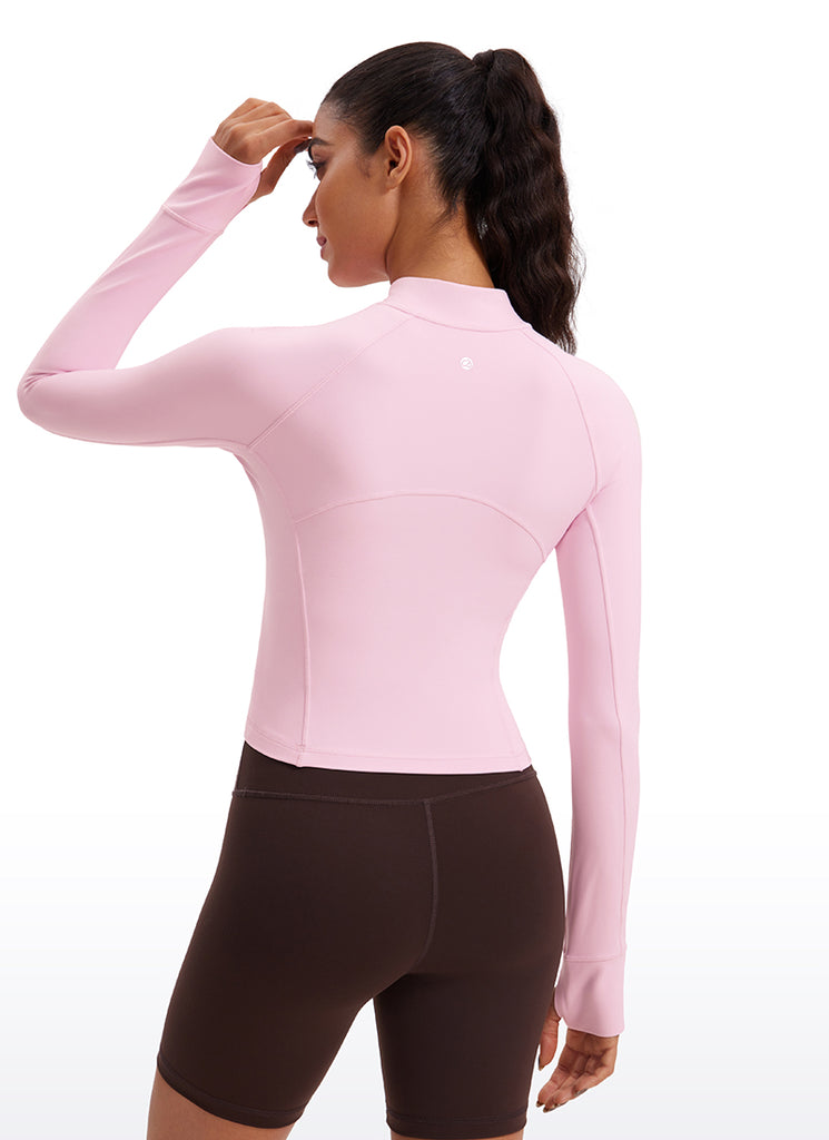 CRZ YOGA Women's Yoga Slim Fit Tops Butterluxe Half-Zip Long Sleeve Olive Green