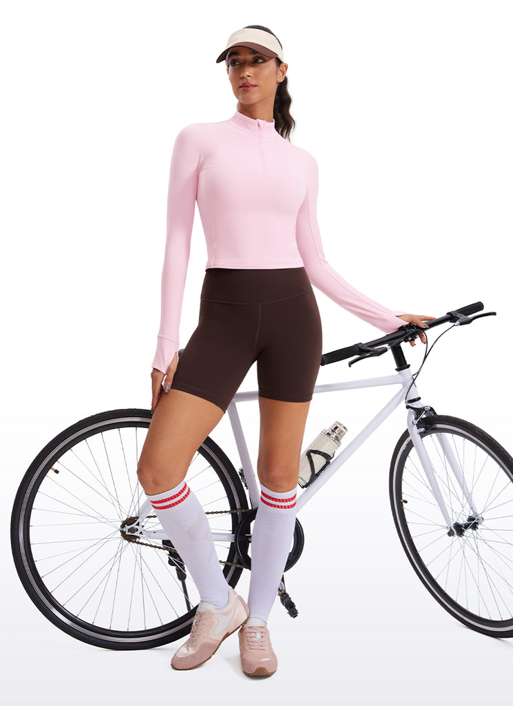 CRZ YOGA Women's Yoga Slim Fit Tops Butterluxe Half-Zip Long Sleeve Olive Green