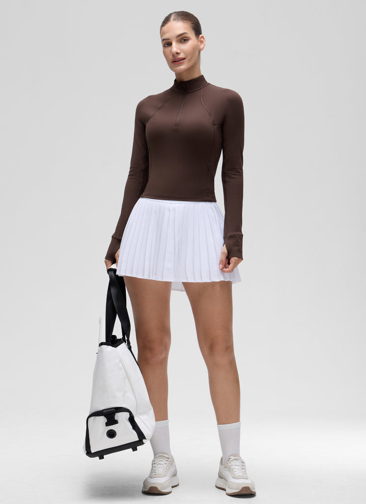 CRZ YOGA Women's Yoga Slim Fit Tops Butterluxe Half-Zip Long Sleeve Hot Fudge Brown