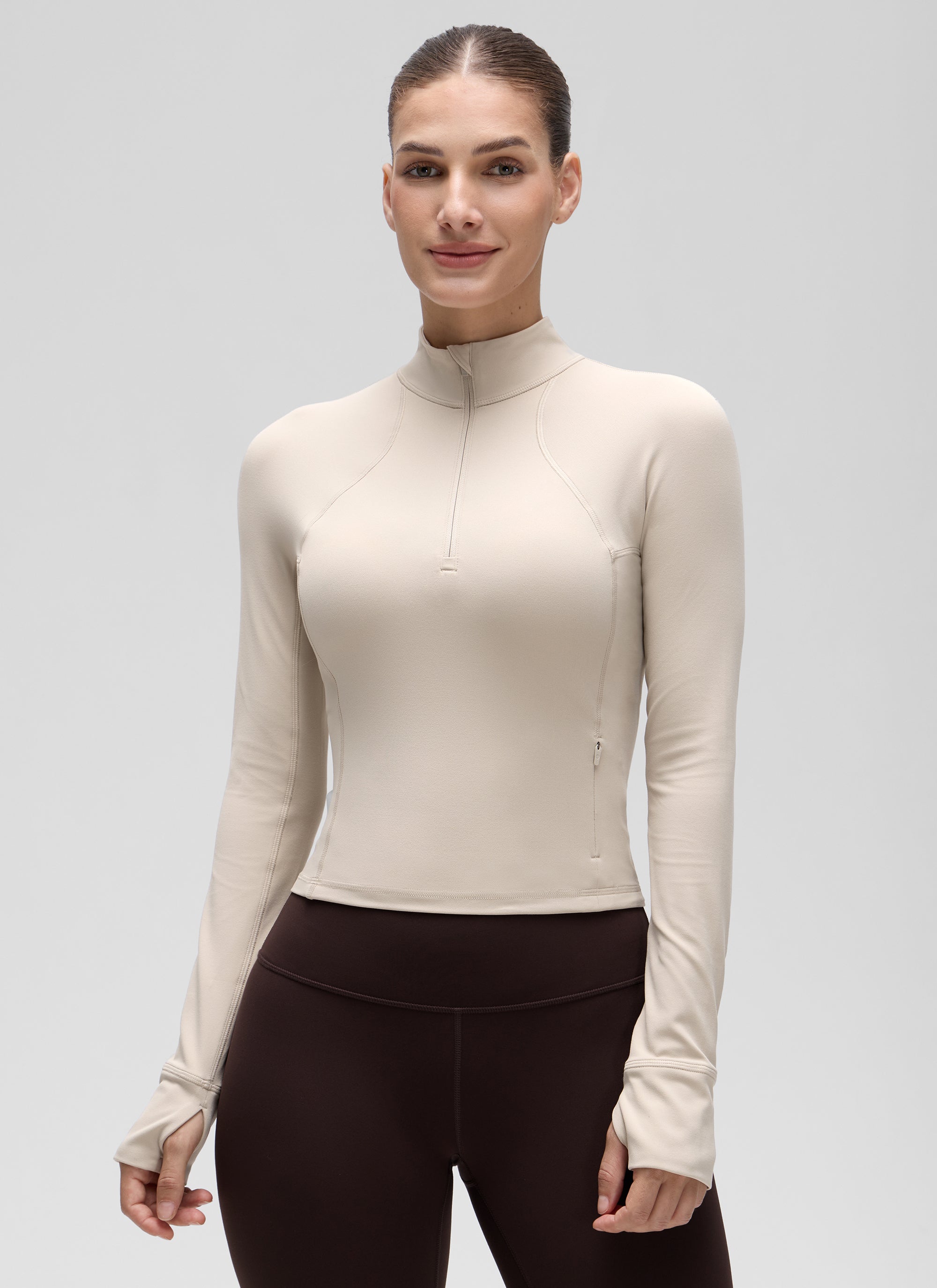 CRZ YOGA Women's Yoga Slim Fit Tops Butterluxe Half-Zip Long Sleeve Hot Fudge Brown