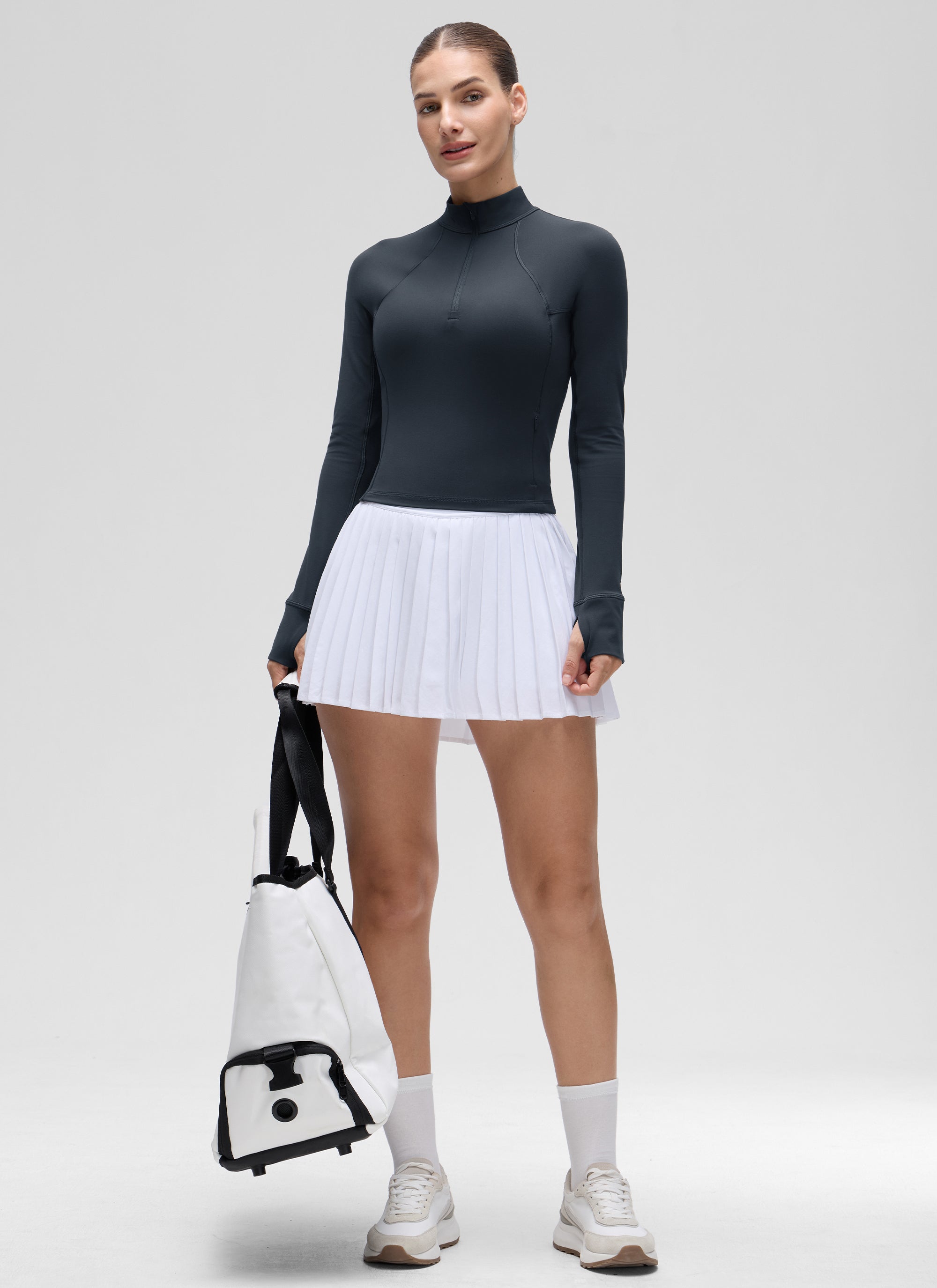 CRZ YOGA Women's Yoga Slim Fit Tops Butterluxe Half-Zip Long Sleeve True Navy