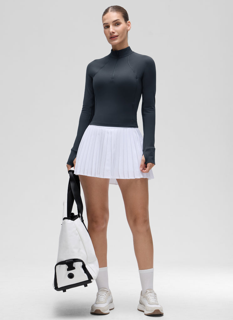 CRZ YOGA Women's Yoga Slim Fit Tops Butterluxe Half-Zip Long Sleeve Noctilucence Red