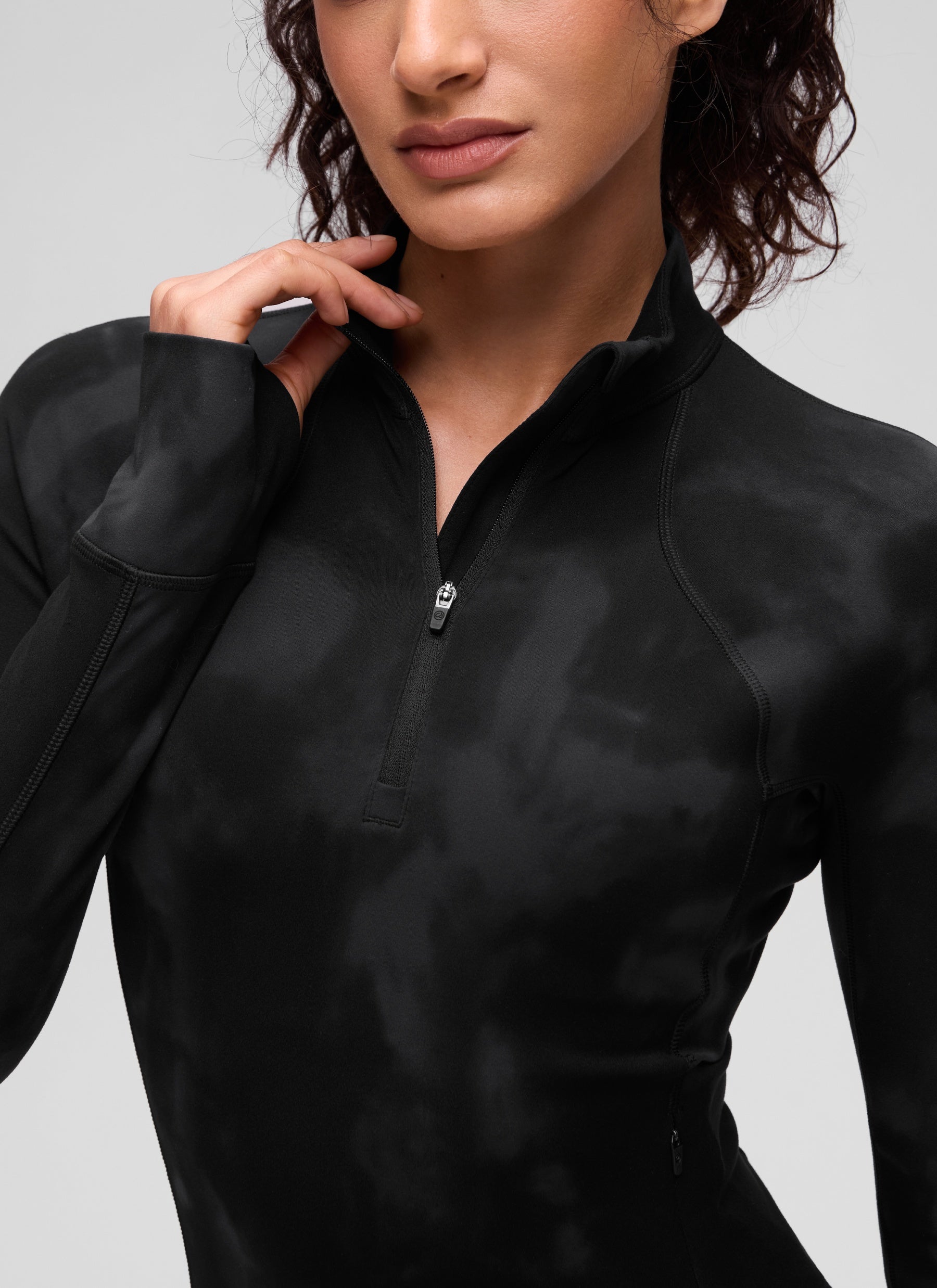 CRZ YOGA Women's Yoga Slim Fit Tops Butterluxe Half-Zip Long Sleeve Black Tie Dye Flowers
