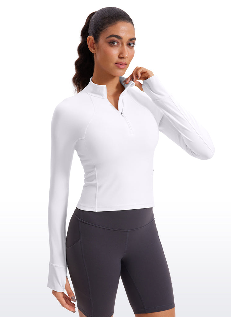 CRZ YOGA Women's Yoga Slim Fit Tops Butterluxe Half-Zip Long Sleeve White