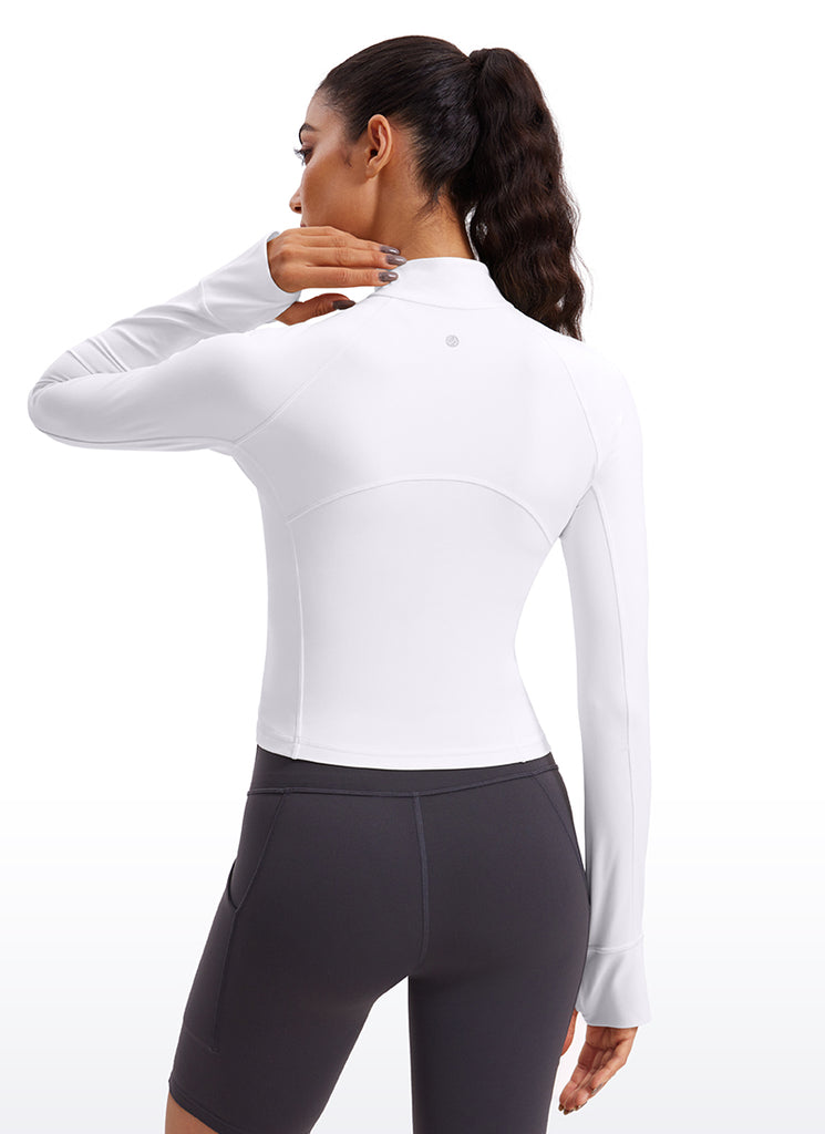 CRZ YOGA Women's Yoga Slim Fit Tops Butterluxe Half-Zip Long Sleeve White