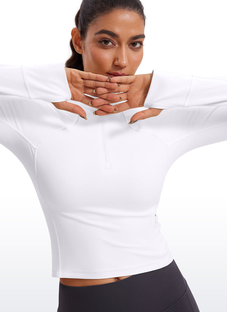 CRZ YOGA Women's Yoga Slim Fit Tops Butterluxe Half-Zip Long Sleeve White