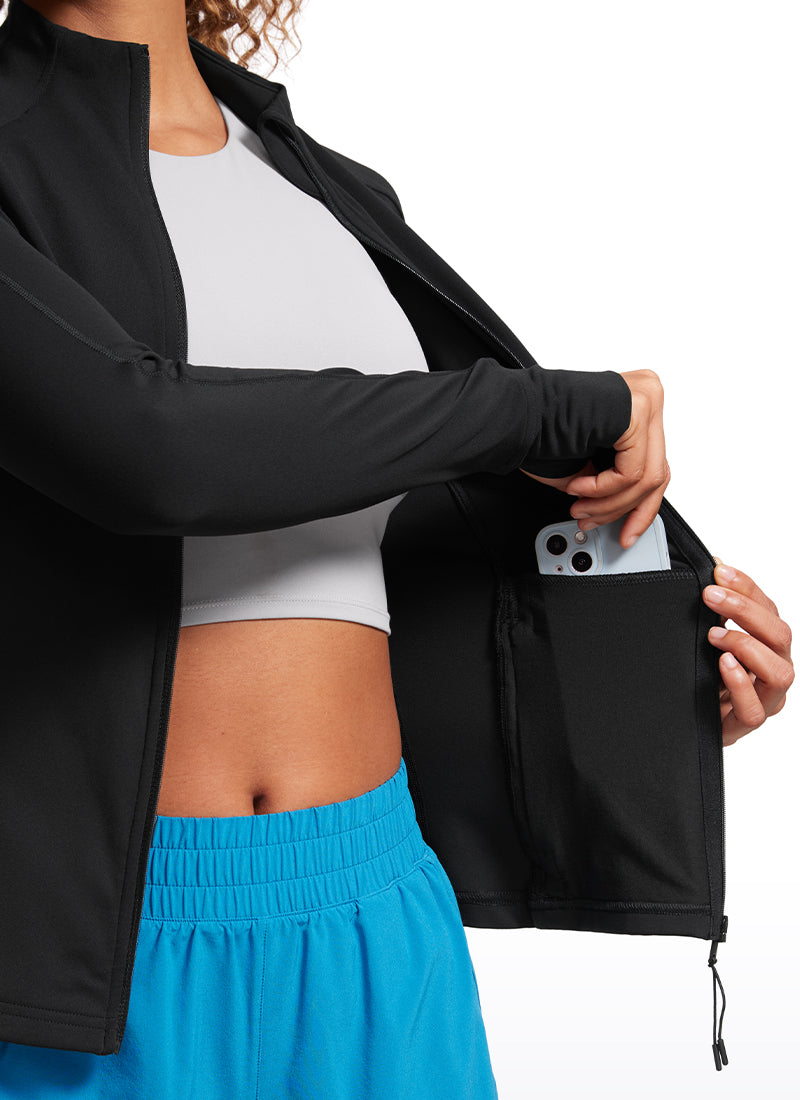 CRZ YOGA Women's Yoga Slim Fit Tops Butterluxe Full Zip Long Sleeves Black