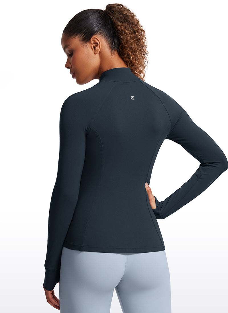 CRZ YOGA Women's Yoga Slim Fit Tops Butterluxe Full Zip Long Sleeves Taupe