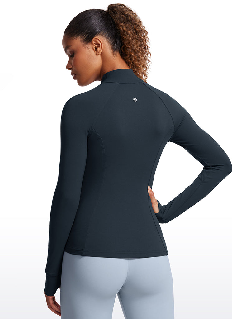 CRZ YOGA Women's Yoga Slim Fit Tops Butterluxe Full Zip Long Sleeves Taupe