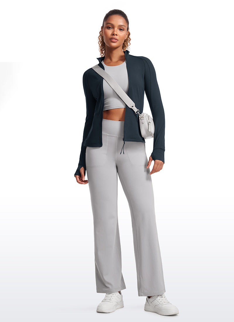 CRZ YOGA Women's Yoga Slim Fit Tops Butterluxe Full Zip Long Sleeves Taupe