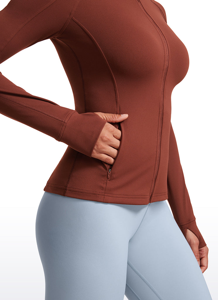 CRZ YOGA Women's Yoga Slim Fit Tops Butterluxe Full Zip Long Sleeves True Navy