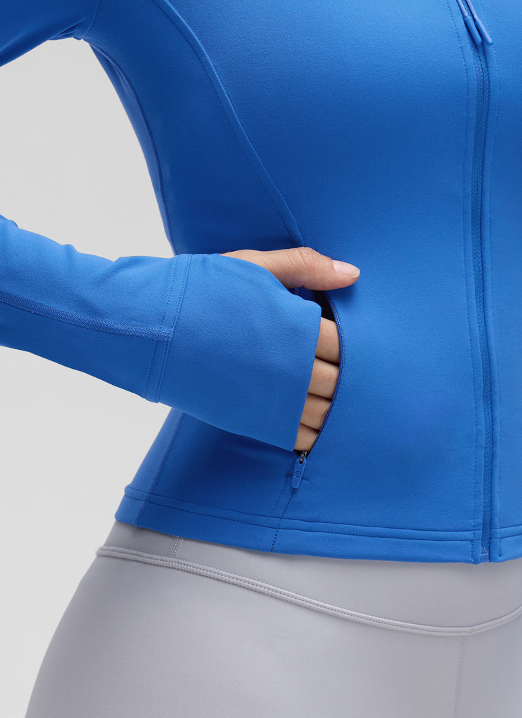 CRZ YOGA Women's Butterluxe Cropped Pocket Outerwear Full Zip Jackets Sparkle Blue